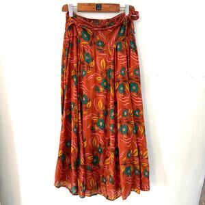 Floral Maxi Convertible Skirt Lined Smocked Waist Tie Detail Orange One Size
